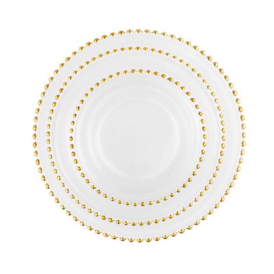 Light luxury crystal beads gold-rimmed transparent dinner plate 6