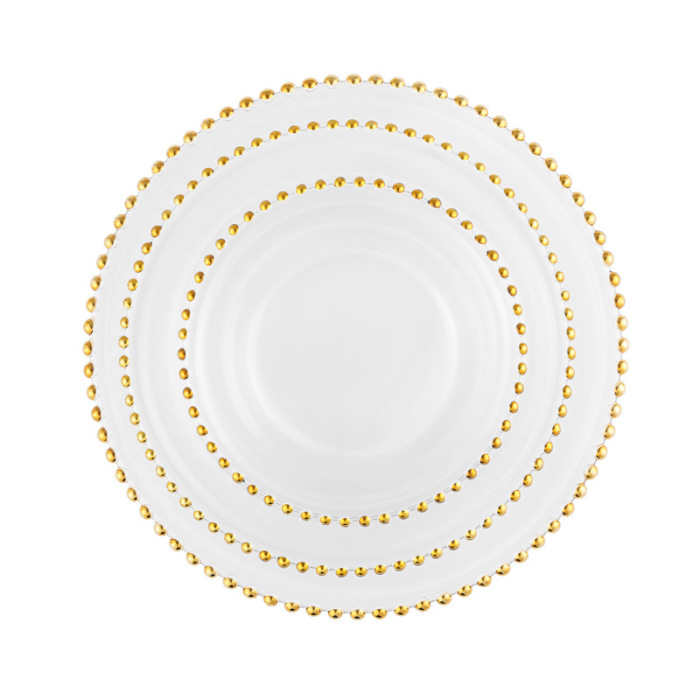 Light luxury crystal beads gold-rimmed transparent dinner plate 6